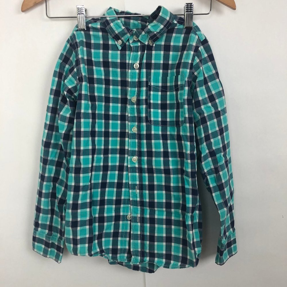 OshKosh Boys Size 10 Blue Plaid Button Up Shirt